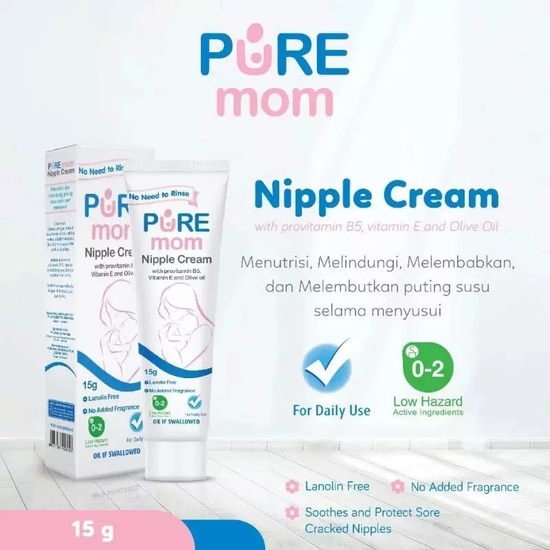 Pure Mom Nipple Cream 15gr / Nipple Cream Pure Baby / Krim Puting Susu PureBB Kids