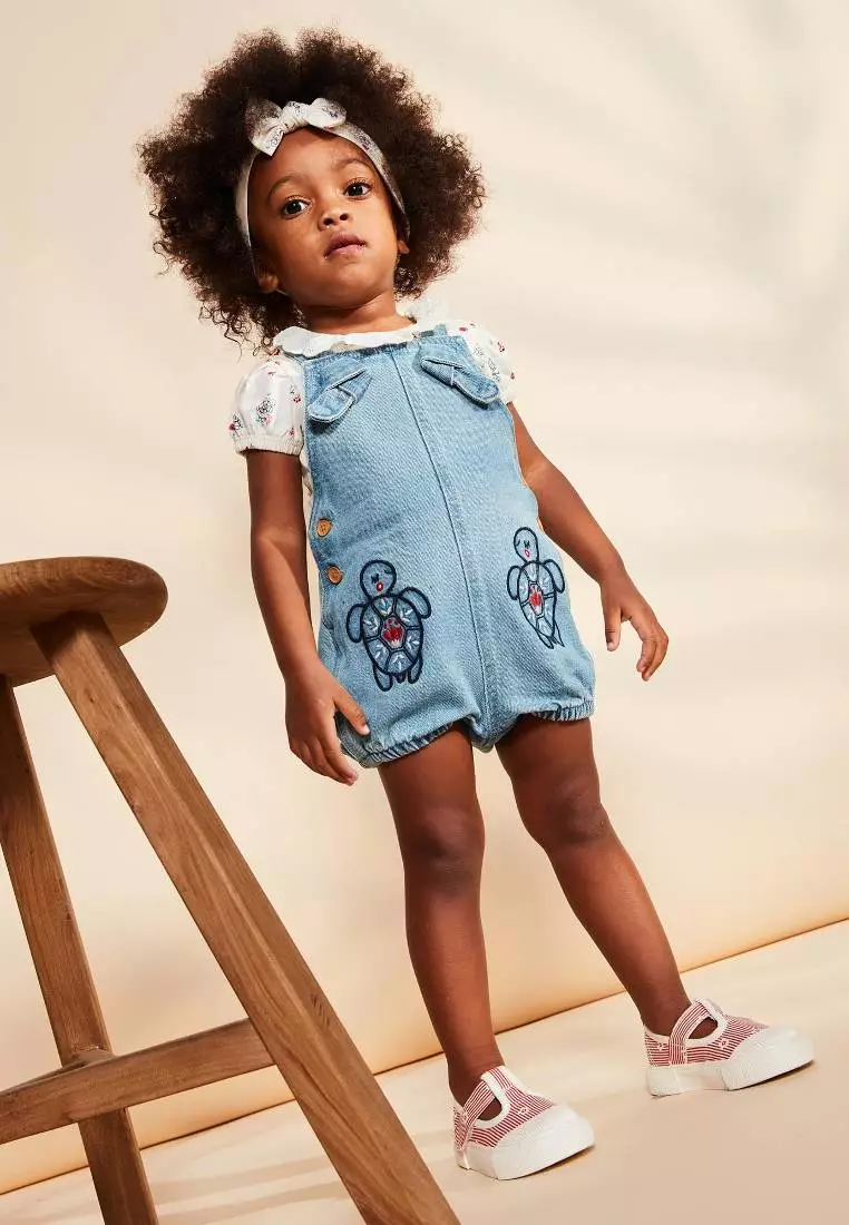 Denim Romper with embroidery