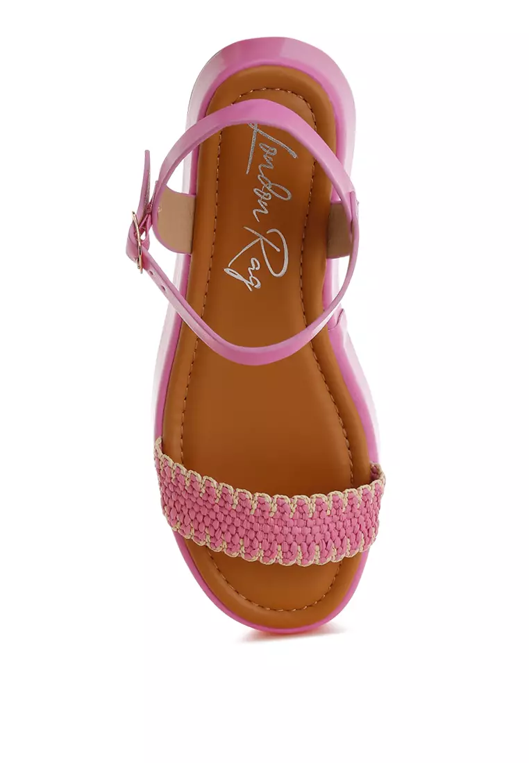 Raffia Flatform Sandals in Pink