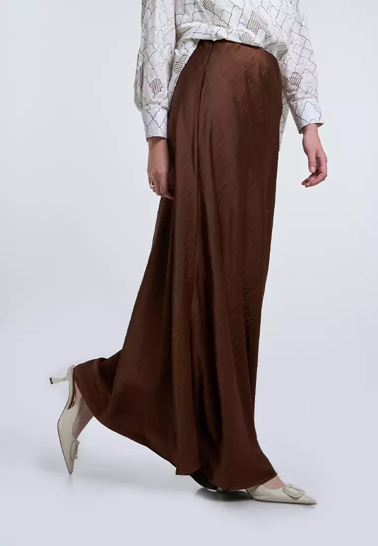 Kami Satin Bias Cut Skirt Choco Brown