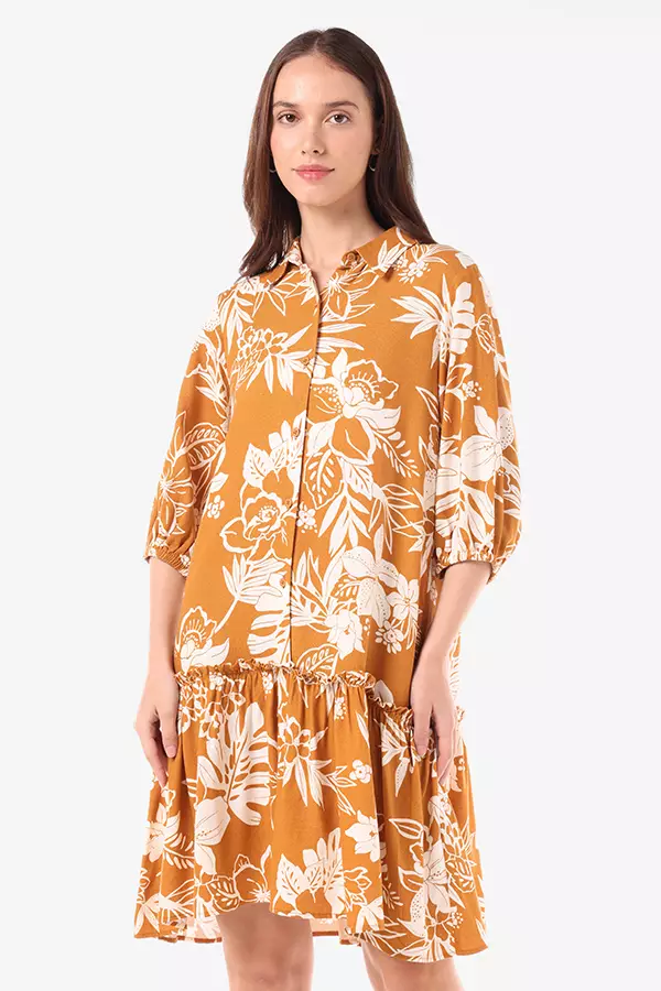 Minimal Diane Dress Mustard Warna Mustard