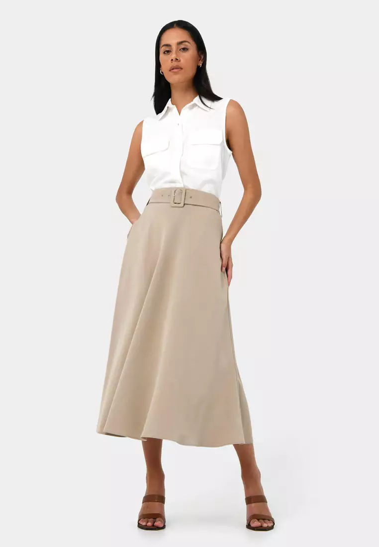 Anali Belted A-Line Skirt