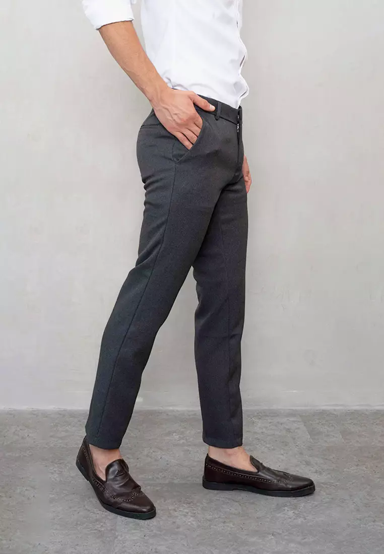 celana kerja pria slim fit formal bahan houseofcuff abu tua