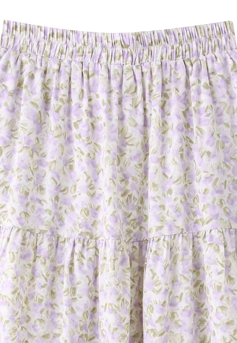 Floral Ruffled Tier Maxi Skirt with Stretch Waistband [CA3058]