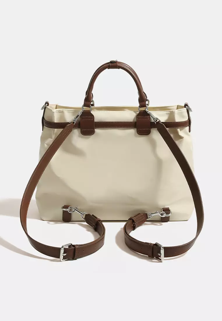 Multi Purpose Nylon Oxford Patch Genuine Leather Laptop Tote Bag JW MJ-1388