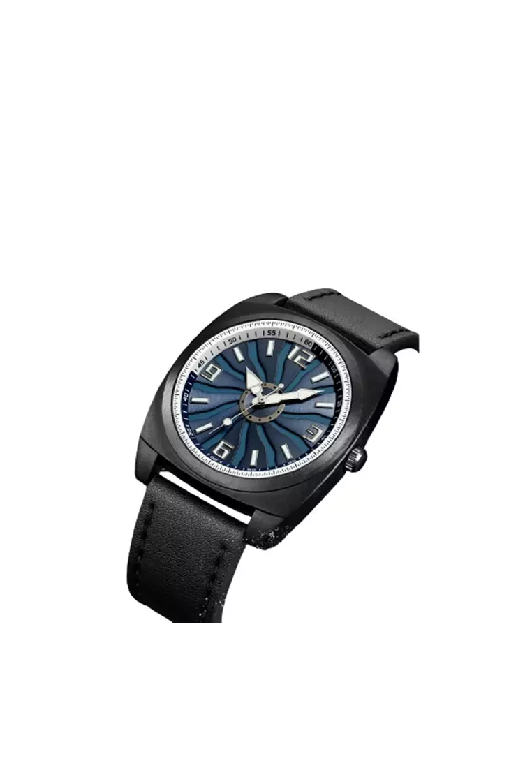 Jam Tangan Pria Analog Quartz Watch Leather Strap Waterproof 30M - 2060 - Black/Blue