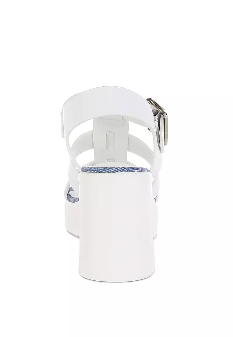 Chunky Pin Buckle Platform Heels in White