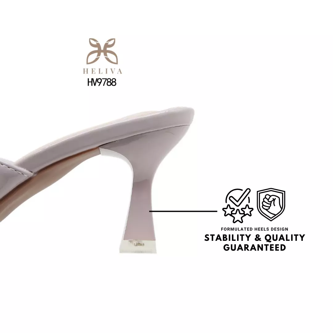 HELIVA CILLA Glossy Pointed Mules 6.5 cm with Elegant Rhinestone Strap HV9788