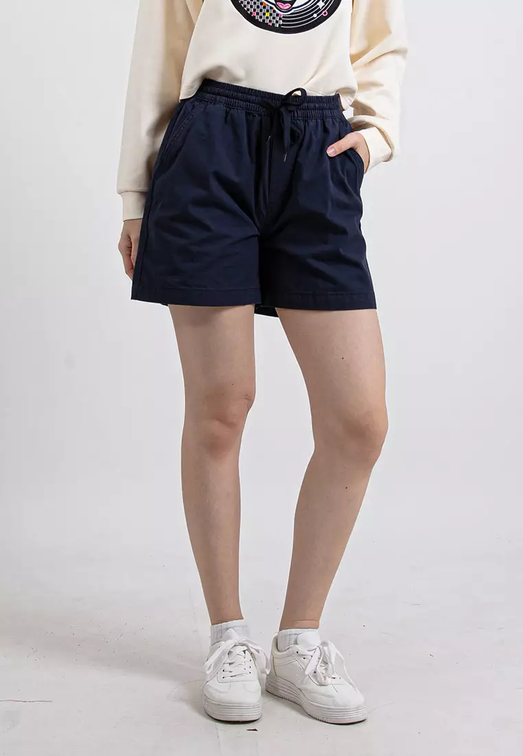 Forest Ladies Casual Cotton Short Pants Women Plain Drawstring Shorts - 865108-33Navy