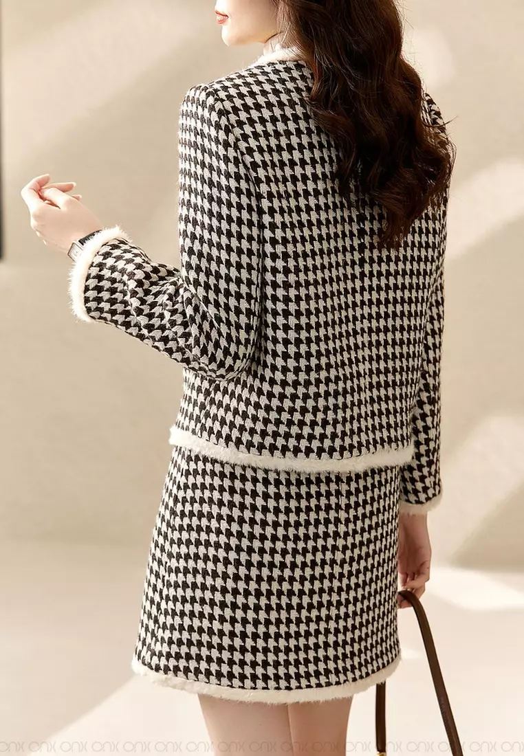 Plaid jacket outlet and skirt set