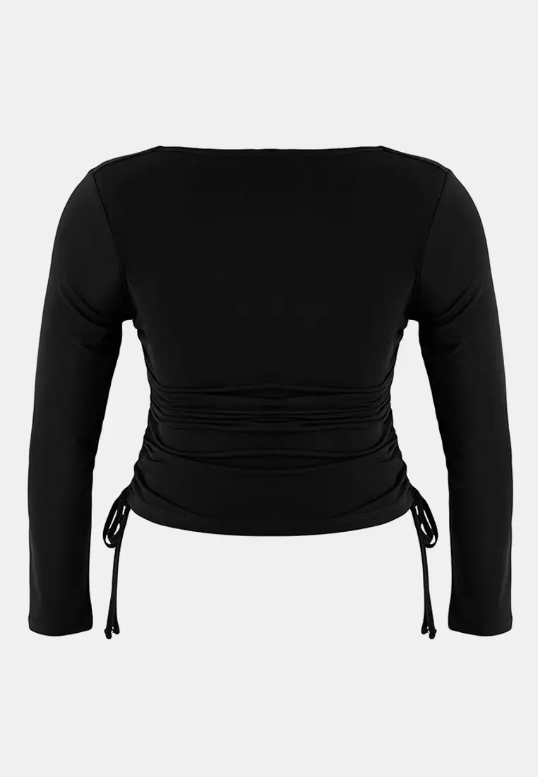 Plus Size Square Neck Side Gathered Blouse