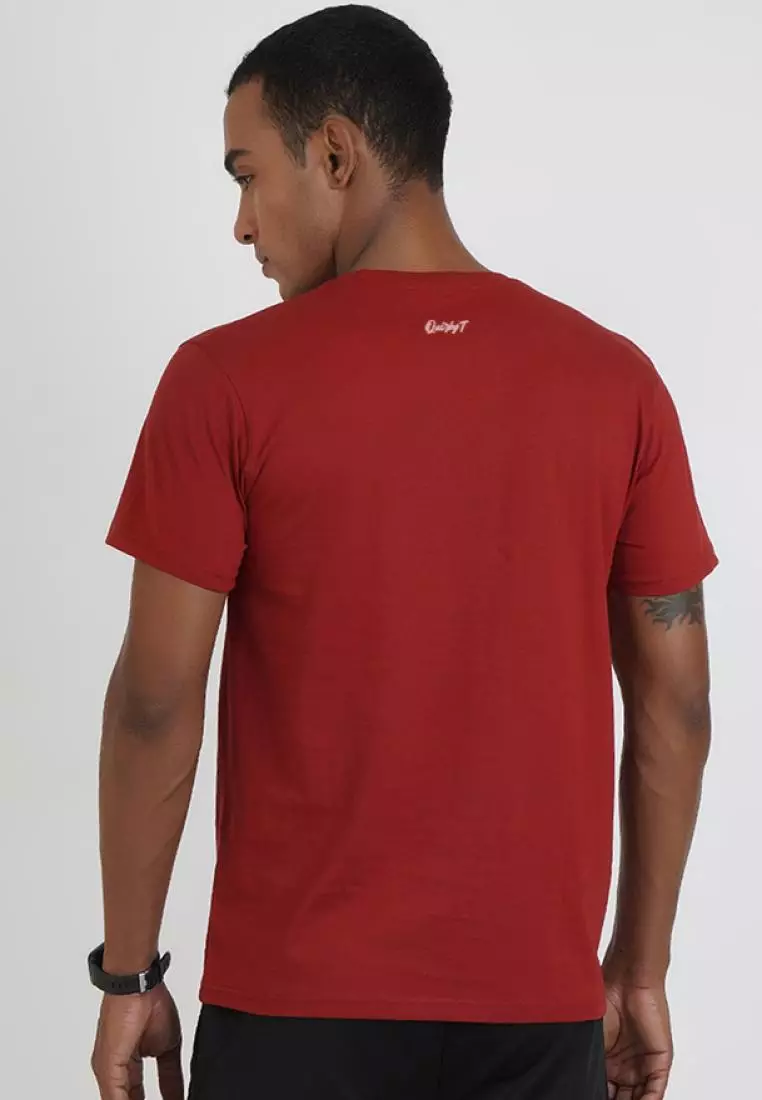 Push Yourself Maroon Cotton Short Sleeve Crew Neck Relaxed Tee