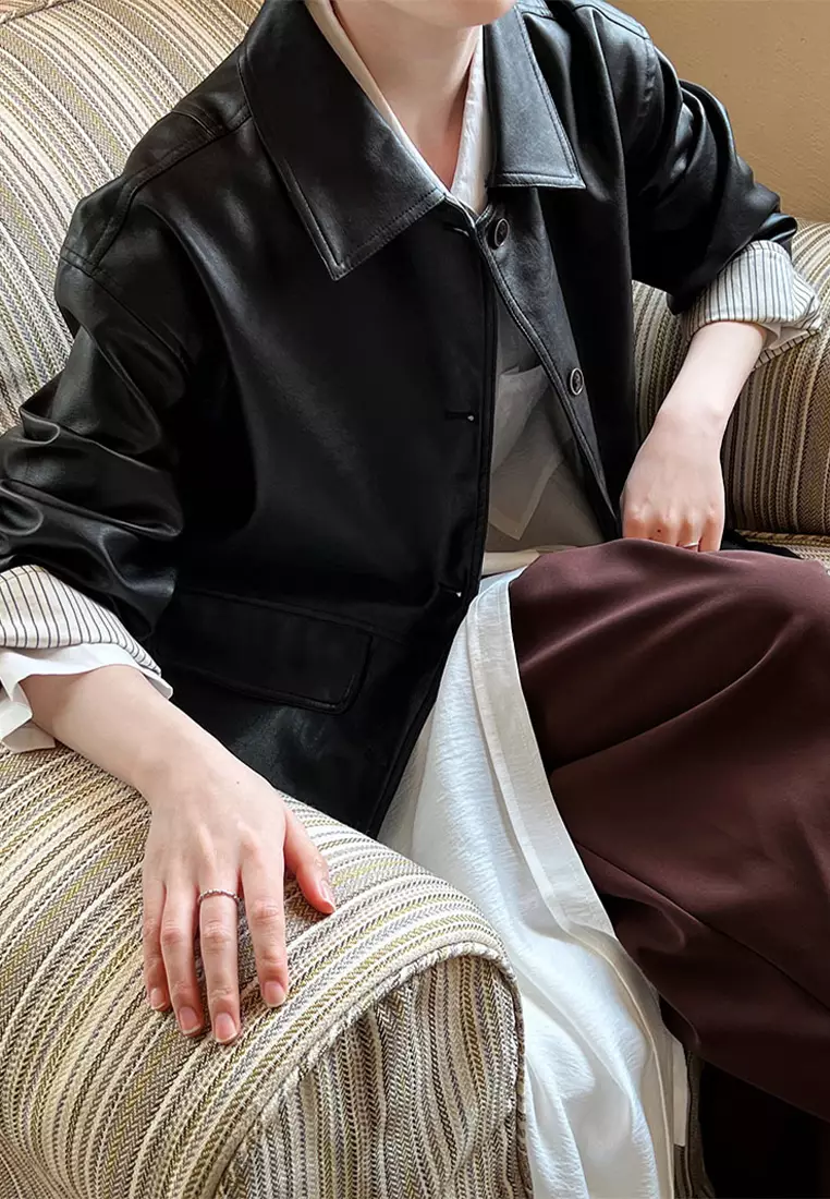 女式復古仿皮皮褸 YX9687