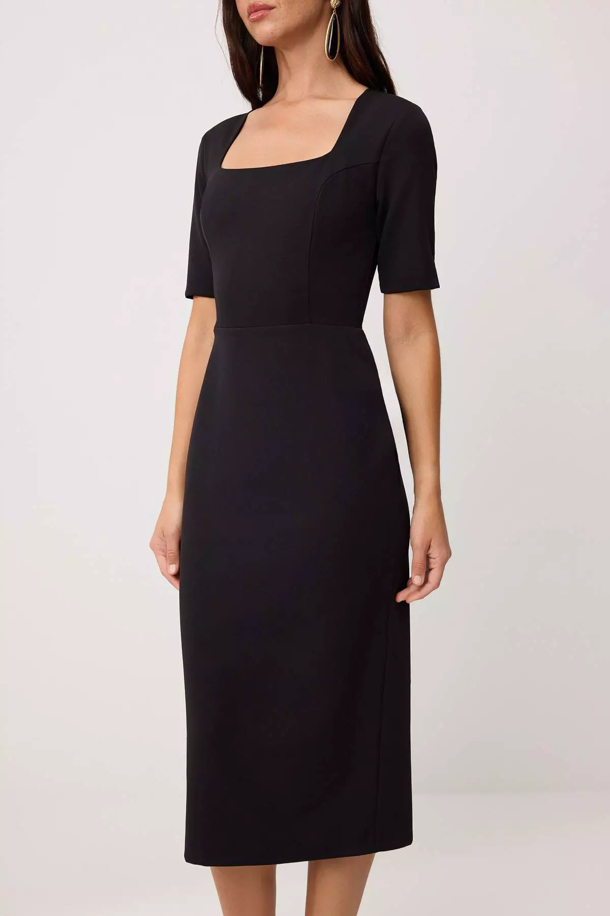 Black Bodycon Sleeveless Midi Stretchy Woven Dress Twoss26El336