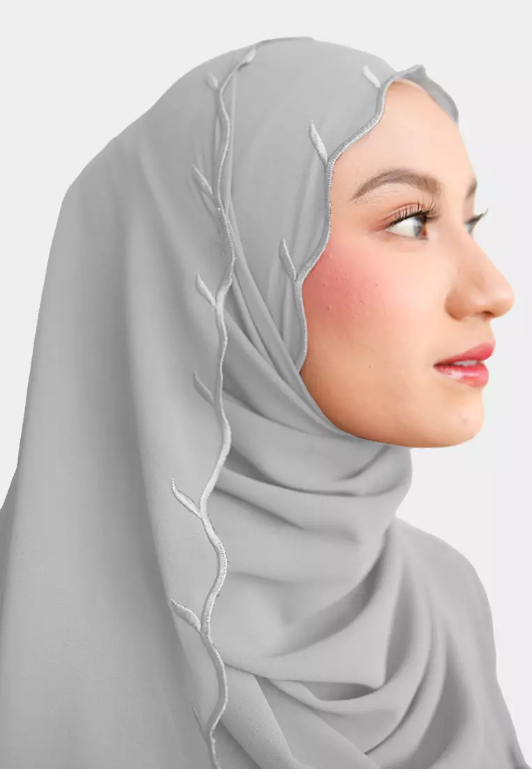 Zelena - Clarisa Shawl Embroidery | Hijab Pashmina Bordir - Cloud Grey