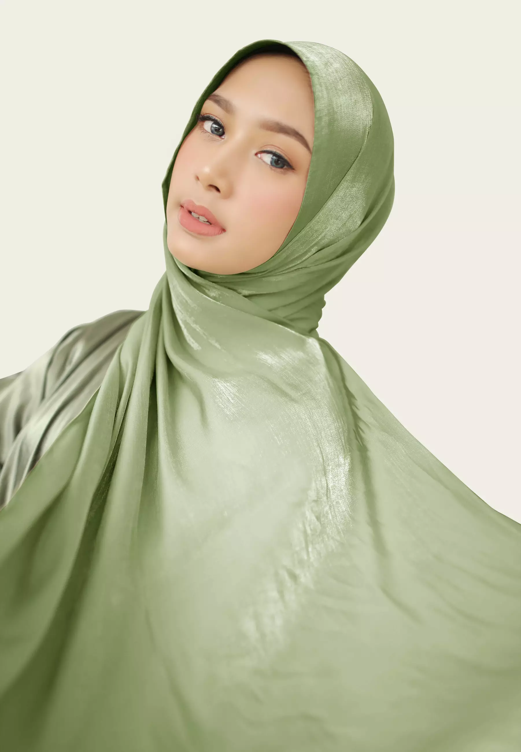Zelena - Netta Shimmer Shawl | Pashmina Shimmer | Hijab Pashmina Silk - Matcha Green