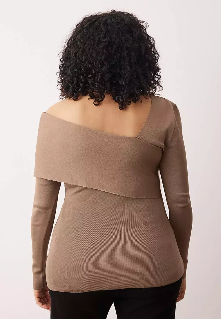 Mink Asymmetric Collar Body Hugging Slim Knitwear Sweater Tbbaw24An00018