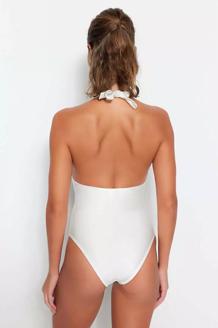 White v neck swimsuit online