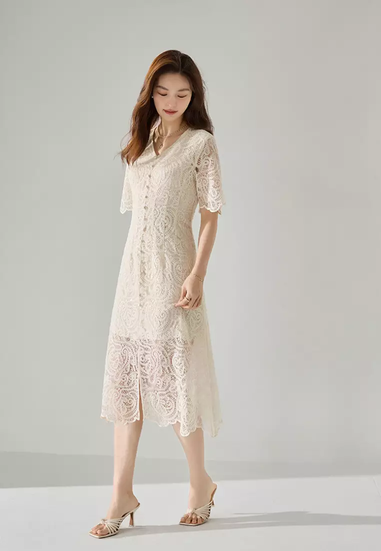 2024 new style real hollow lace V-neck dress K052705
