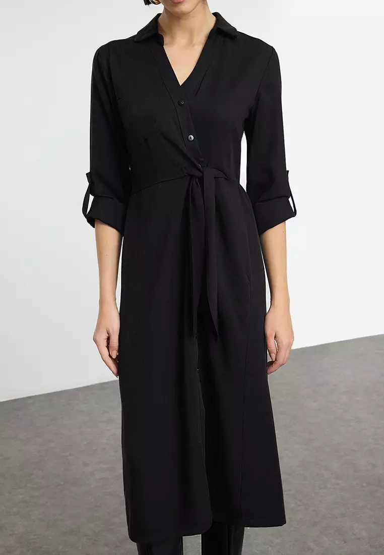 Black More Sustainable Midi Woven Shirt Dress Twoaw25El00576