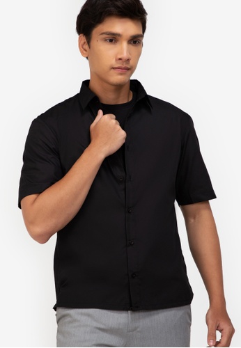 ZALORA BASICS black Drawstring Short Sleeve Shirt 01CEDAA9F6D29EGS_1