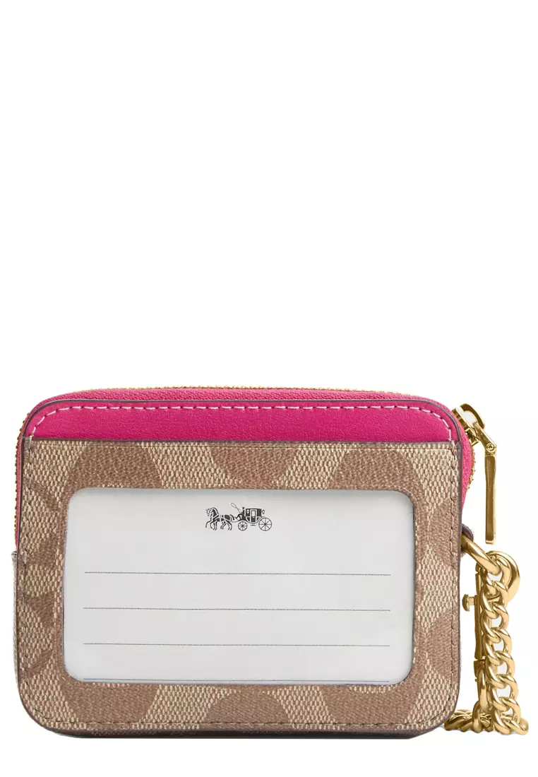 Coach Chelsea Red Pink Heart Signature Coated Canvas Wallet *broken Zipper*