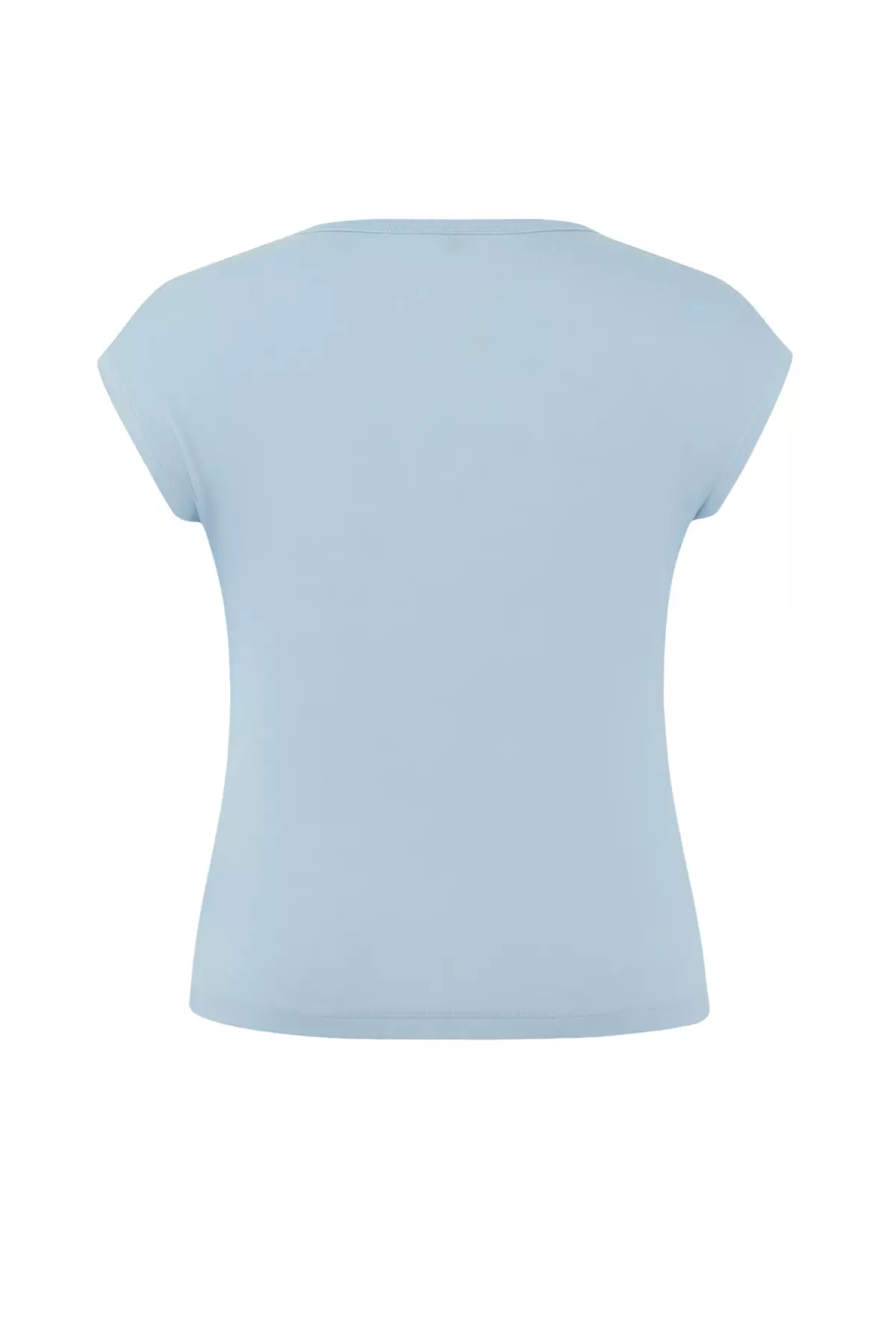 Light Blue Viscose Ribbed Flexible Comfortable Basic Knitted Plus Size Blouse Tbbss26Af00053