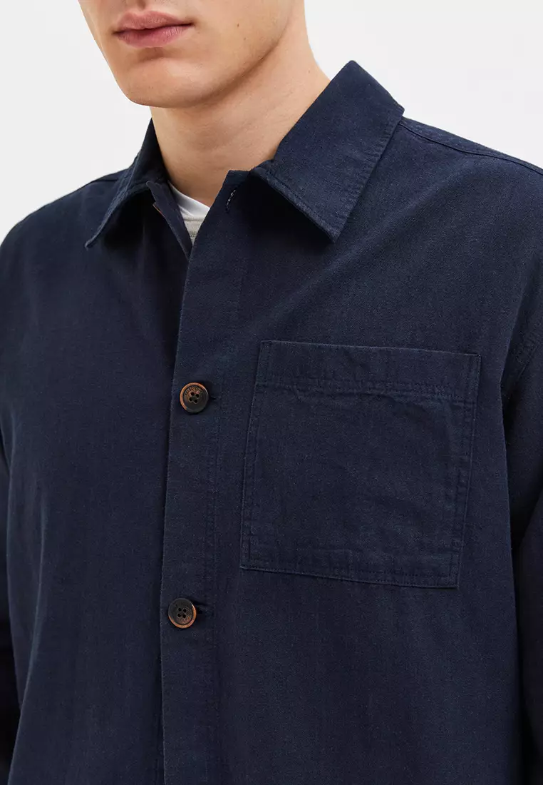 Buy Selected Homme Loose Linen Long Sleeve Overshirt 2023 Online ...