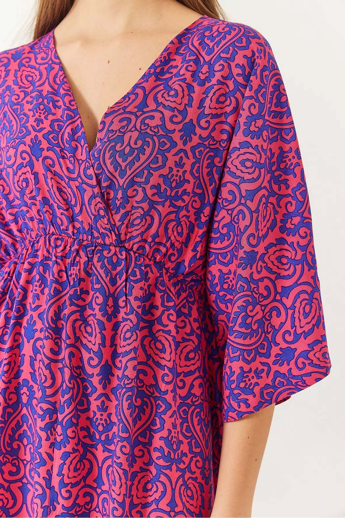 Women's Double Breasted V Neck Front Slit Detail Print Dress 60261411