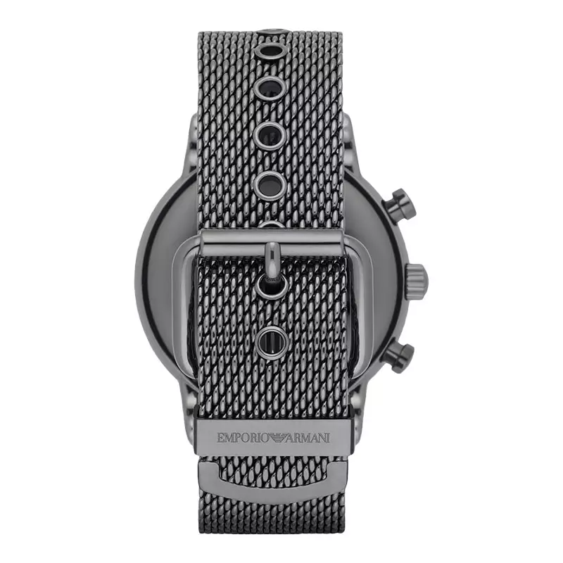 Jam Tangan Pria Emporio Armani Chronograph AR1979 Luigi Blue Dial Gunmetal Mesh Strap