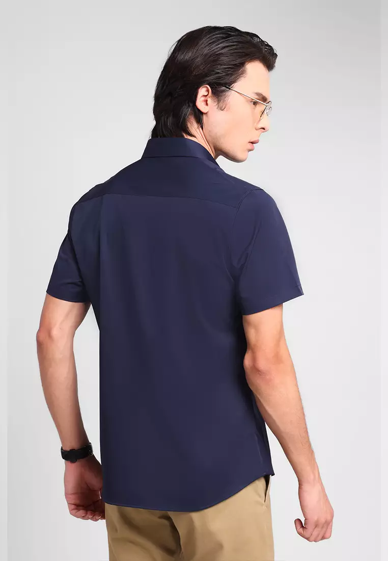 MANZONE -  Kemeja Lengan Pendek Pria Mino 03 Slim Fit - Navy Warna Navy