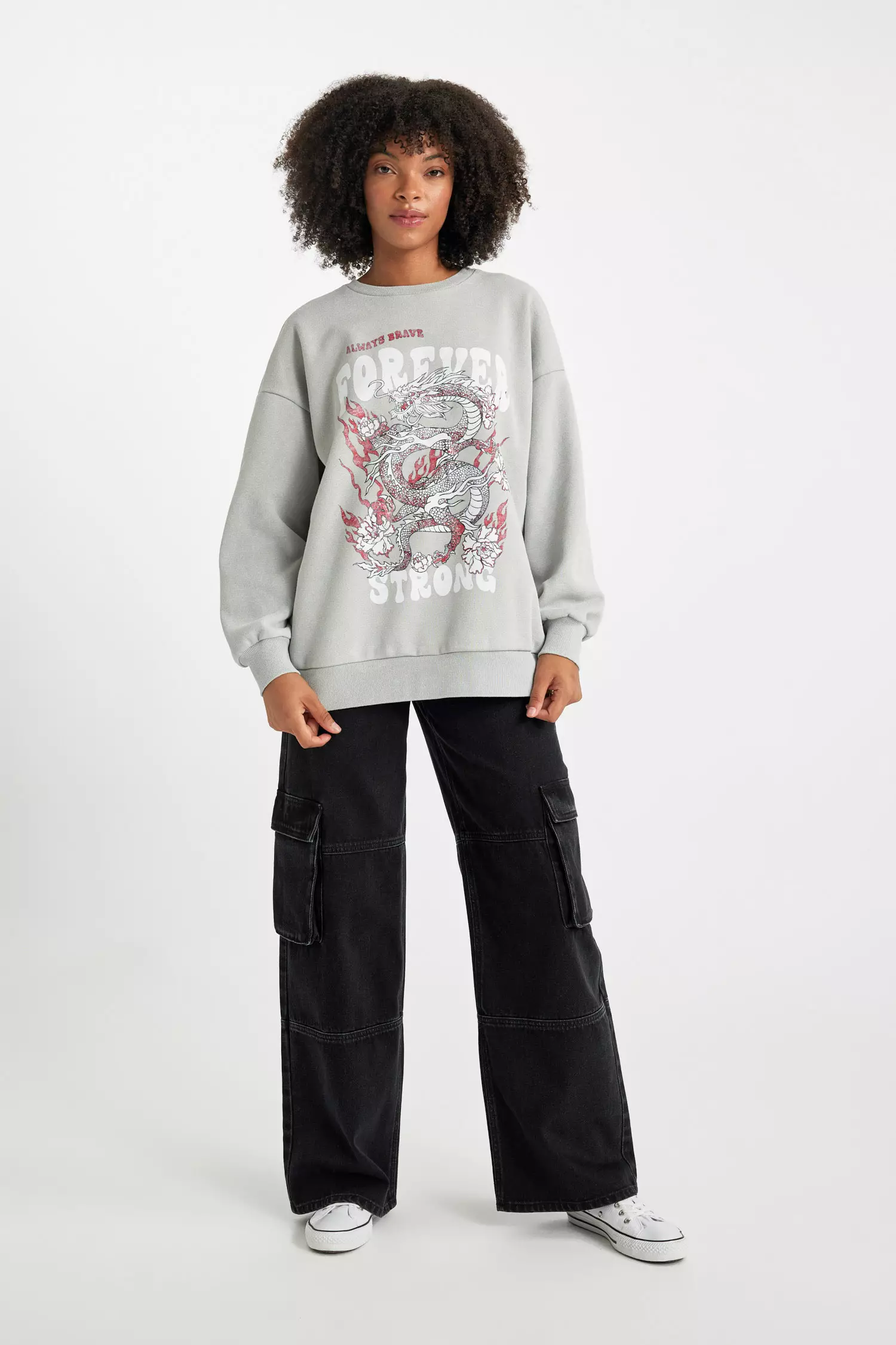 DeFacto Oversize Fit Printed Long Sleeve Sweatshirt 2024 Buy