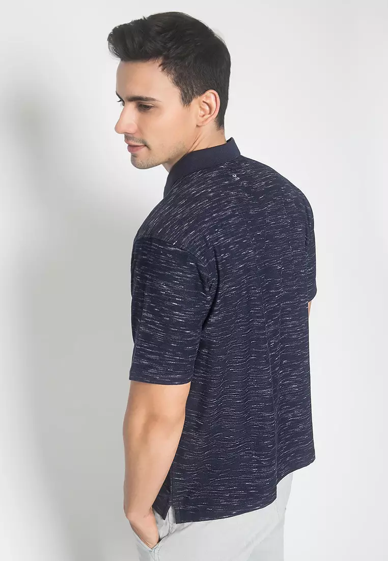 LGS - Kaos Polo Casual - Motif Garis - Navy - Regular Fit
