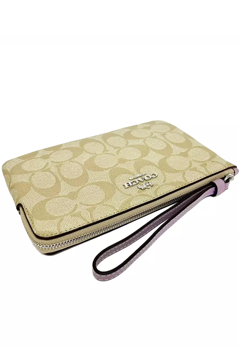 Large Corner Zip Wristlet In Signature Canvas - Brown/Purple