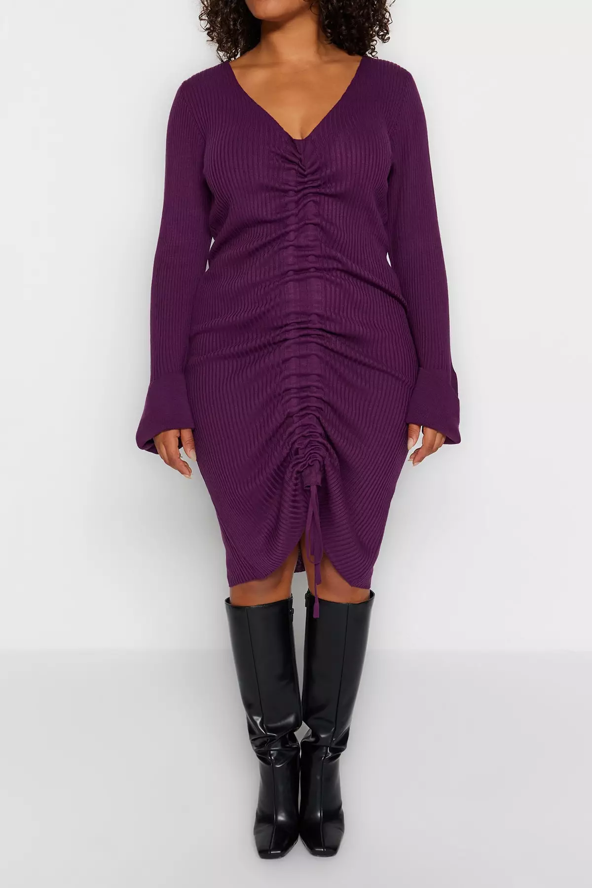 Plum ribbed wrap maxi dress top
