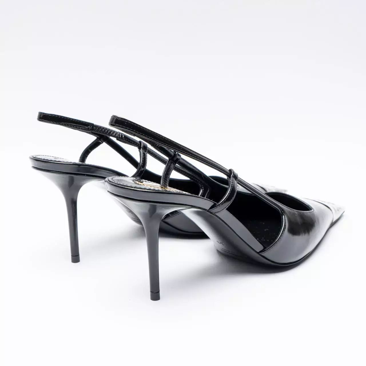 Jeanne Pumps In Glazed Leather Slingback Heels Black