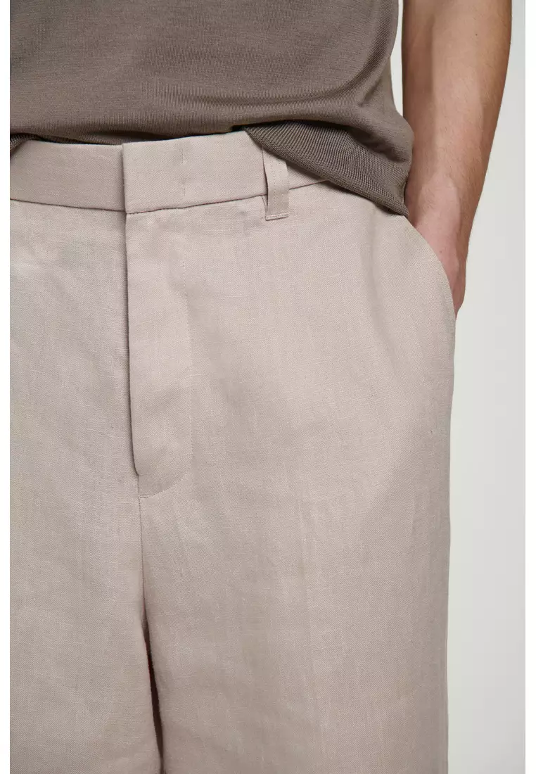 FLUID LINEN WIDE-LEG TROUSERS