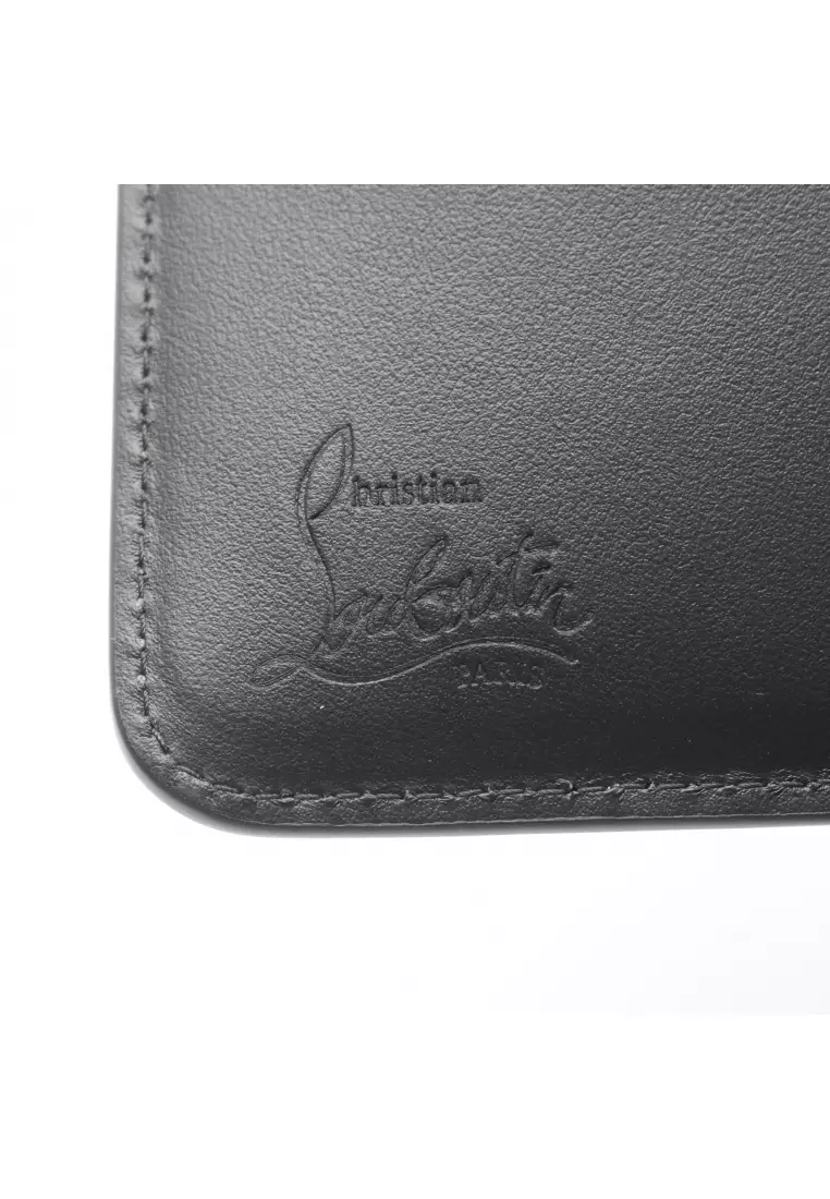 Pre-Loved CHRISTIAN LOUBOUTIN LOUBI54 ZIPPED CARD HOLDER Ruby 54 card case leather black