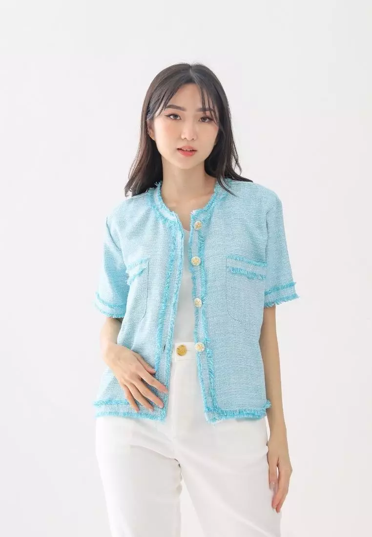 Yoona Tweed Top Tiffany Blue