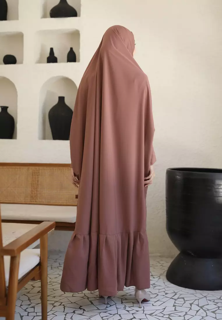 Zelena - Yasmina Abaya Set | Set Dress Khimar Ruffle - Rosebrown