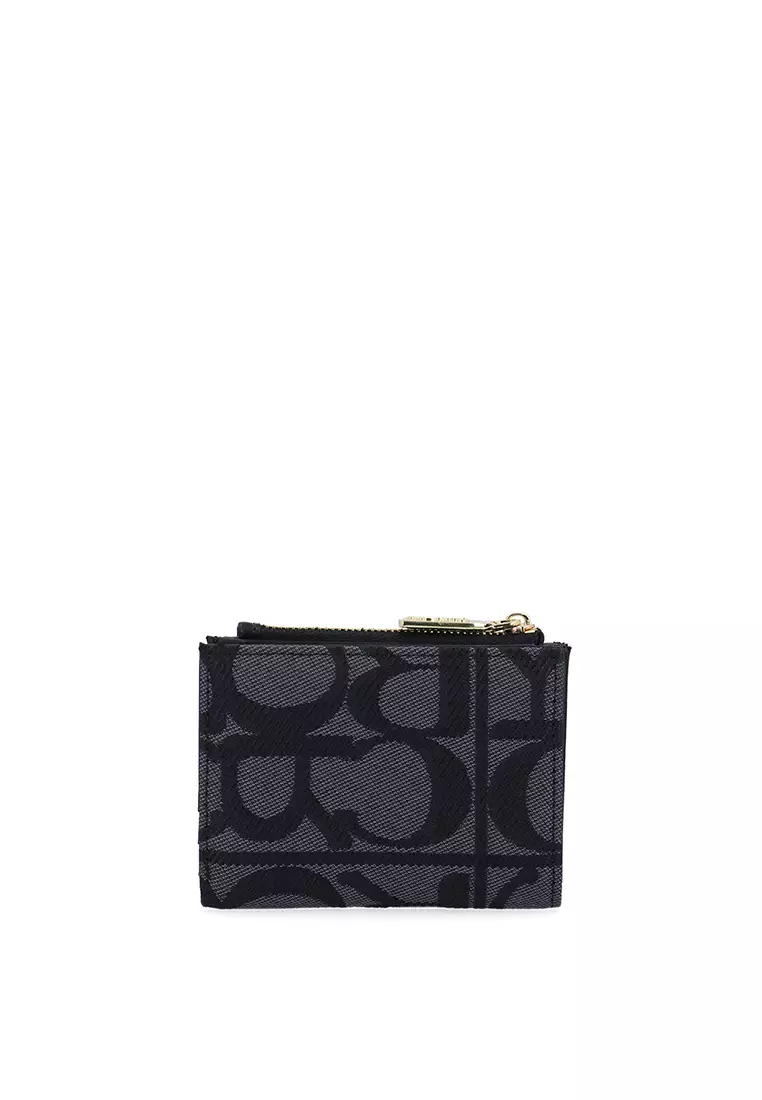 Carlo GEO Jacquard Folded Short Wallet - Black