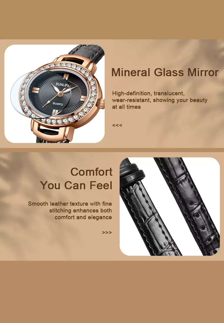 Jam Tangan Wanita Original Korea Kuarsa Antik Tali Kulit Kasual Oval Jam Tangan Cewek E052 black