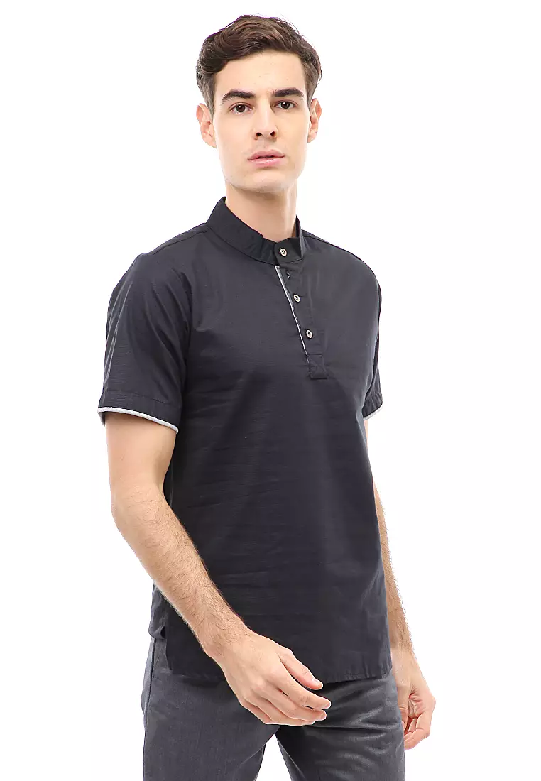 Dwan Atasan Formal Pria Kemeja Koko Polos Short Sleeve Material Cotton ORIGINAL - Black