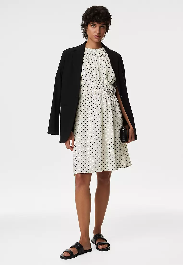 Polka Dot Textured Mini Smock Dress