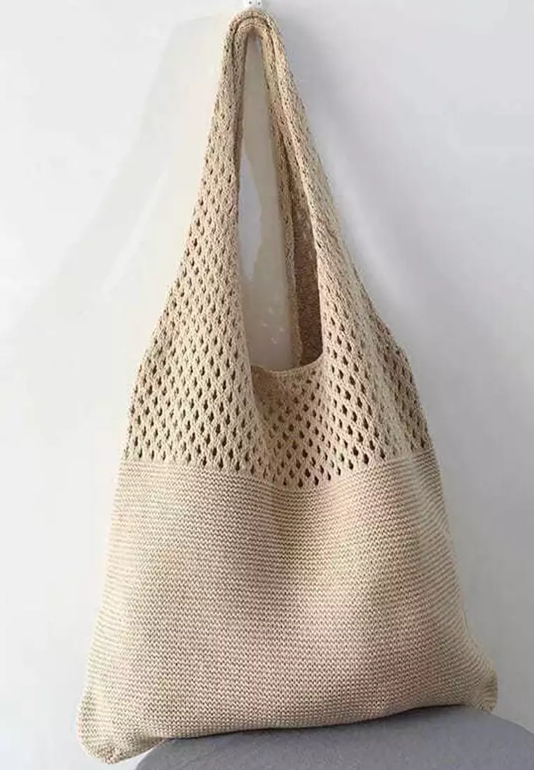 2025 New Vintage Hollow Woven Tote Bag Large Capacity Shopping Bag CA080701