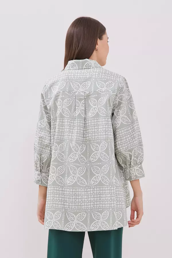 MINIMAL - Malya - Kemeja A Line Motif Kawung - Light Green