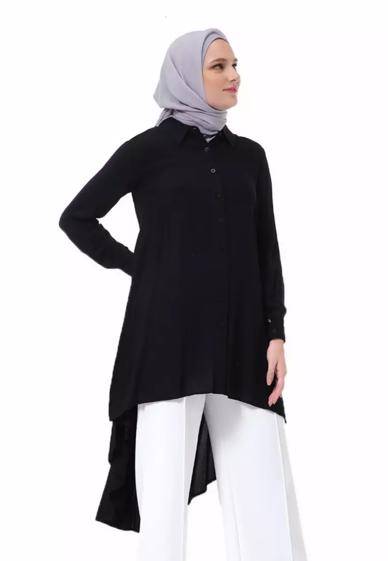 Adilla Tunik Long Sleeve Polos Regular Fit High Premium Quality - Hitam