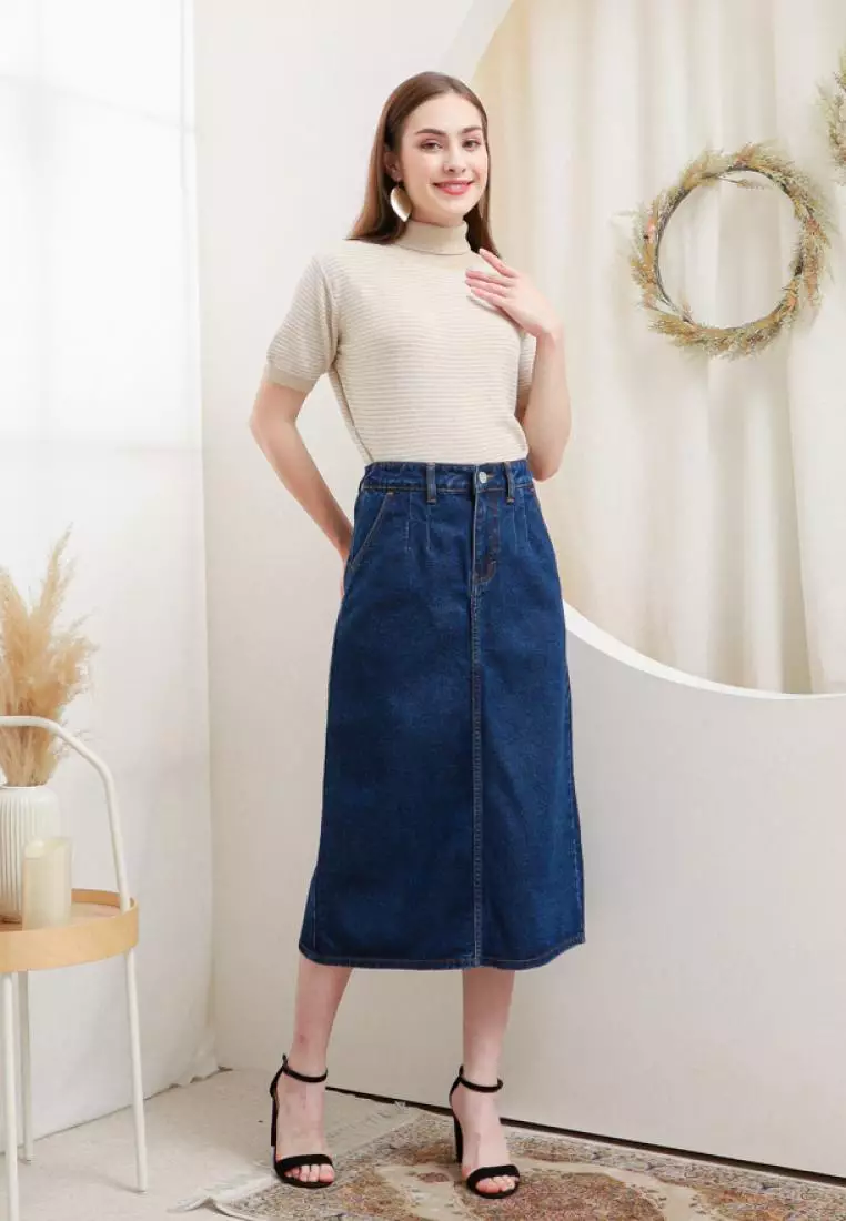 Dasha Midi Skirt Jeans in Navy