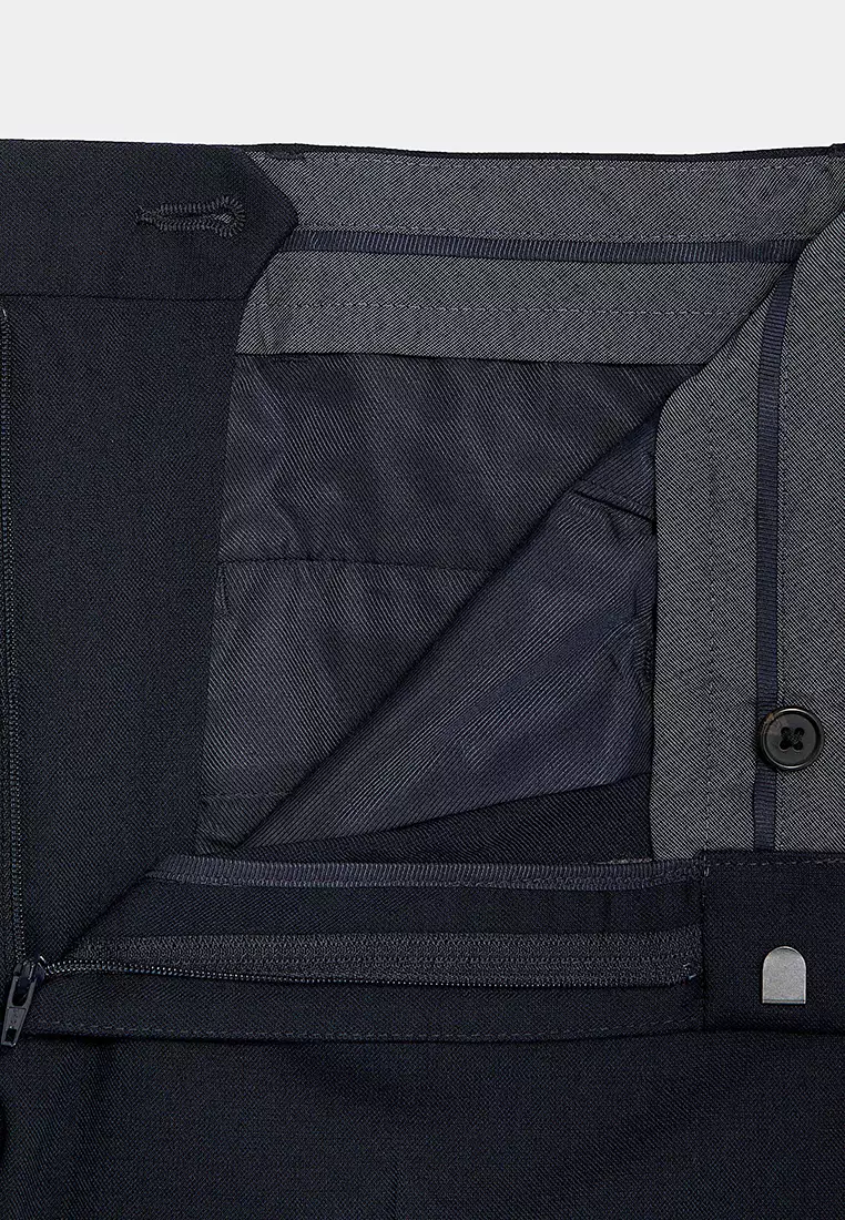 Wool Blend Flat Front Stretch Trousers