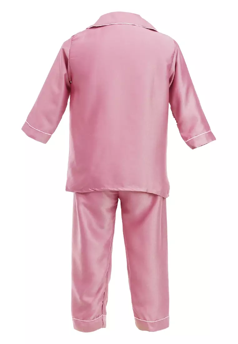 Joyce Piyama Anak Unisex Lengan Panjang Kids Pajamas Motif Polos Material Satin ORIGINAL - Dusty Pink